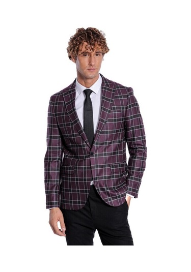 Slim Fit Sivri Yaka Mor Erkek Ceket 001