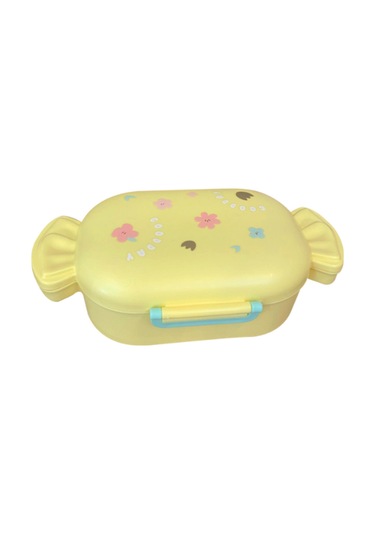 Sevimli Şeker Şekilli Çocuk Beslenme Kutusu Kaşıklı 2 Bölmeli Yemek Saklama Kabı Sarı