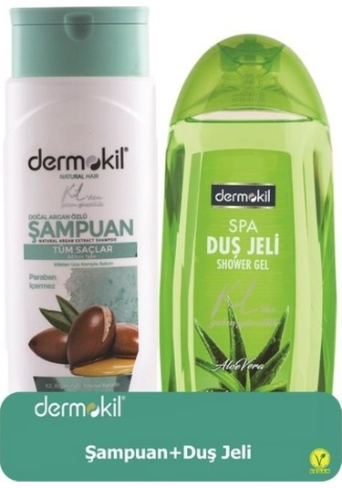 Dermokil Argan Şampuan 400 ml, Aloe Vera Duş Jeli 500 ml 2'li Set