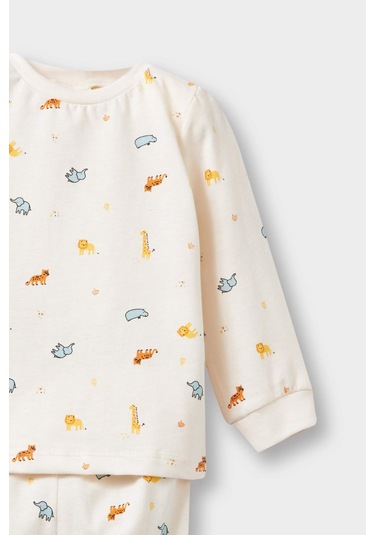 Defacto Erkek Bebek 4lü Pijama Takımı Safari Baskılı Uzun Kollu Penye Üst Uzun Alt F7197a525auer233 Ekru