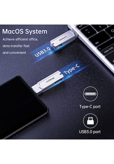 Jeemson 联想 Thinkplus Tpcu301plus Çift Portlu Usb 3.0+type-c Usb Bellek, 64gb, Çinko Alaşımlı Kasa, Telefon-bilgisayar Desteği, Plug And Play