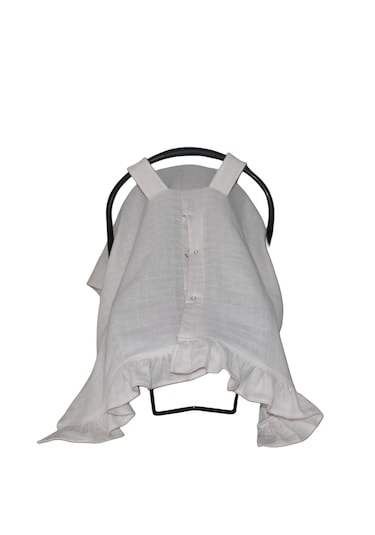 Pamuk Müslin Kumaş Puset Örtüsü Çıt Çıt Ve Fırfır Desenli Kum Rengi