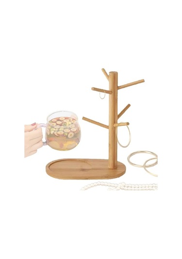 Pazly Suntek Kahve Kupa Ağacı Tezgah Üstü Çok Fonksiyonlu Mutfak Ahşap Organizatör Odun