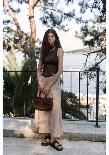 Garias Cepli Uzun Batik Desenli Vizon Etek Vizon