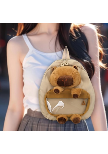 Homyl Capybara Sırt Çantası Doldurulmuş Hayvan Tatil Haki
