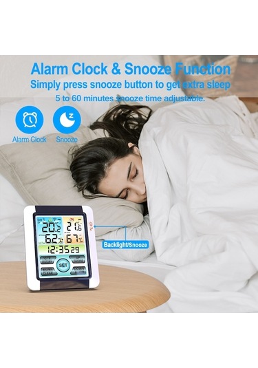 İç Ve Dış Sıcaklık Ve Nem Ölçer Renkli Geniş Ekran Termometre Elektronik Çalar Saat
