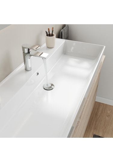 Aqua Bagno Plan Tezgah Üstü Kare Lavabo Beyaz 100 x 45 CM