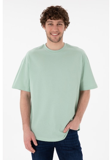 U.S. Polo Assn. Erkek Long Fit Bisiklet Yaka Su Yeşili Basic Tişört 50305988-VR048