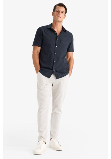 DeFacto %100 Pamuk Regular Fit Yazlık Polo Yaka Keten Görünümlü Kısa Kollu Gömlek D7551AX25SPAR190 DeFacto %100 Pamuk Regular Fit Yazlık Polo Yaka Keten Görünümlü Kısa Kollu Gömlek D7551AX25SPAR190