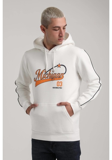 Kapüşonlu Ekru Slim Fit Full-zip Sweatshirt 24fwm64079 Ekru