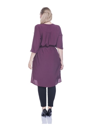 Düğmeli Beli Kuşaklı Tunik-bordo Bordo