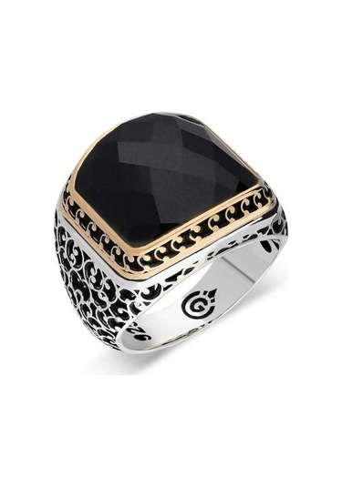 Gümüş Siyah Zirkon Taşlı Erkek Yüzük (545253794)
