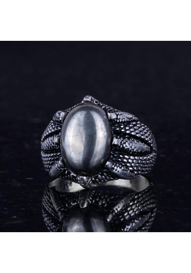 925 Ayar Gümüş Pençe Yüzük İle Gerçek Doğal Pirita Taşı El Yapımı Yüzük İle Aslan Zenginliği Ve Koruma Gümüş