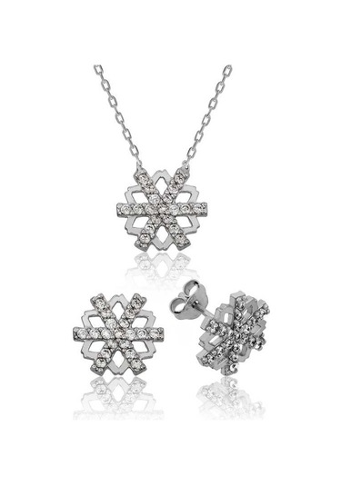 925 Ayar Gümüş Kar Tanesi Set Beyaz