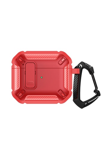 Airpods Uyumlu 3 İçin Kancalı Kalkan Darbeye Dayanıklı Kulaklık Koruyucu Kılıf Kırmızı