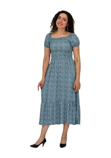 Kadın Balon Kol Beli Lastikli Empirme Elbise Bgl-st04644 Mint