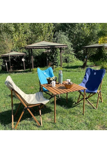Bag The Joy 70 x 70 x 55 CM Ahşap Katlanır Kamp Masası - Kahverengi
