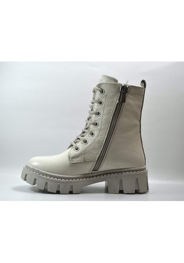 Onlo Ayakkabı R.301 Deri Bej Kürklü Fermuarlı Kız Çocuk Bot Bej