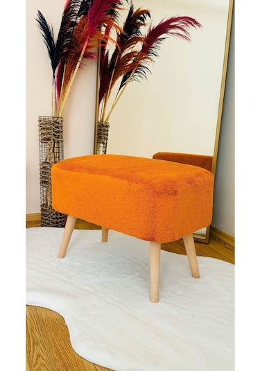 Ahşap Ayaklı Dikdörtgen Puf Tarçın