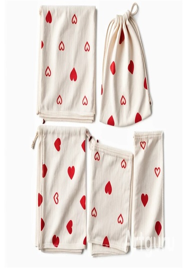 More Home Bebek Müslin Bez Battaniye Set 7 Parça Kalp Desenli Çok Renkli