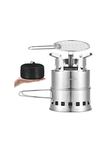 Bloomnest Taşınabilir Alkol & Ahşap Yakıtlı Kamp Ocağı - Kompakt, Hafif, Piknik & Barbekü İçin İki Yakıtlı Gümüş Gümüş