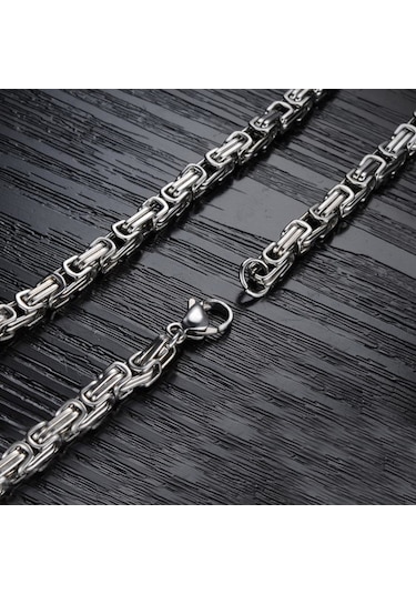 Chavin 6 MM Kalın Kral Çelik Erkek Zincir Gri Renk Dg93