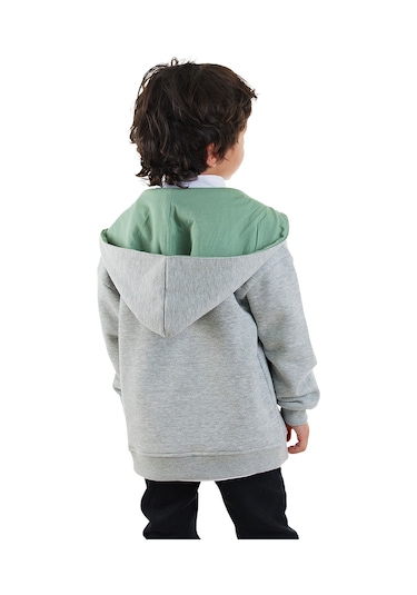 Denokids Dinozor Erkek Çocuk Fermuarlı Kapüşonlu Sweatshirt - Gri