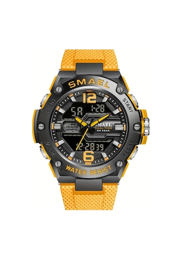 Quamer Erkek Kol Saati Analog Ve Digital Su Geçirmez Sarı 2199 Siyah