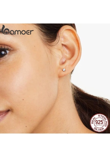 Altın Bamoer 925 Ayar Gümüş Basit Yuvarlak Mozanit Saplama Küpe Kadınlar İçin Klasik Nişan Düğün Güzel Takı Hediye Mse038-b