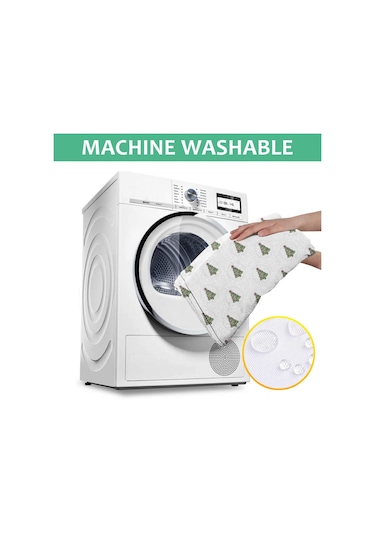 Noel Desenli Dikdörtgen Masa Örtüsü 60x84 İnç, Su Geçirmez Ve Leke Tutmaz Noel Ağacı Daire