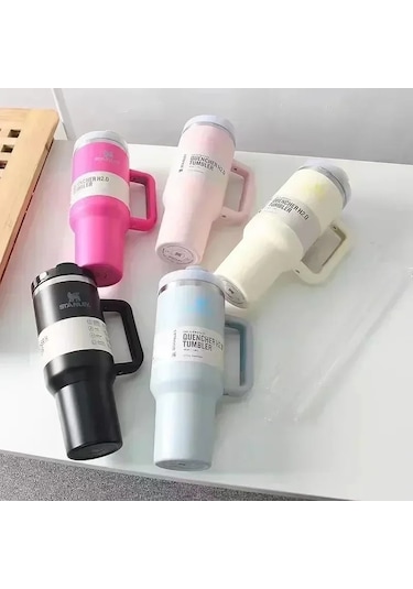 Paslanmaz Çelik Pipetli 1200ml Araba Bardağı - Kiraz Pembesi Um45489-8 Yurt Dışından Pembe