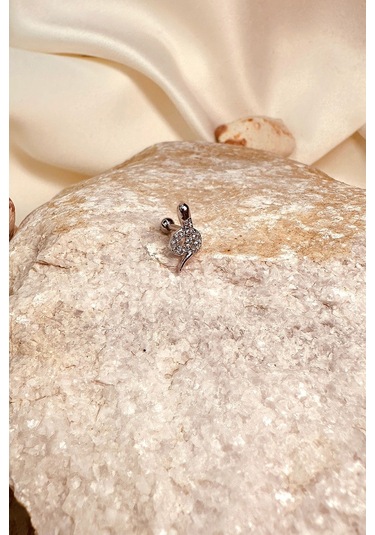 İ Taşlı Kobra Kıvrak Yılan Tasarım Gümüş Renk Stainless Steel Çelik Piercing Tragus Helix Gümüş