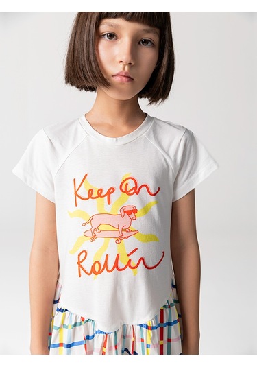 Sheshe Tshırt Gövdeli Pamuk Kloş Etekli Kız Çocuk Elbise Renkli