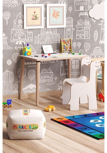 Miracle 3d Çalışma Masası Ve Sırt Dayamalı Sandalye 2-6 Yaş Beyaz