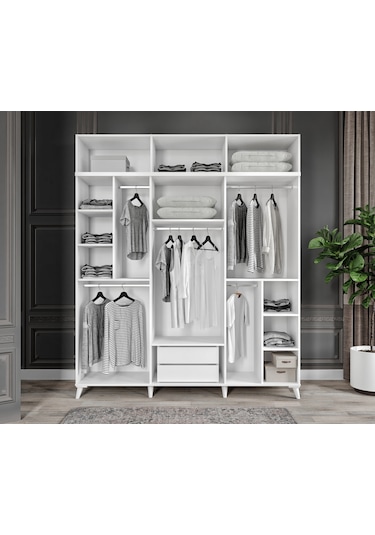 Paris 6 Kapaklı Yüklüklü Komple Mdf Beyaz Gardıro