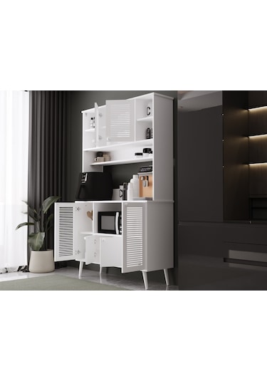 Kahve Köşesi 120 Cm %100 Mdf Panjur Kapak Çok Amaçlı Dolap Beyaz