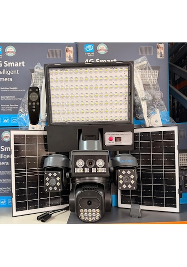 O-kam Ok334 Premium 12mp 4 Kameralı 4g 3 Solar Panel Aov Gece Görüş Sesli Konuşma Akıllı Kamera Ve Kumandalı Projektör Turkcell Sim Kart