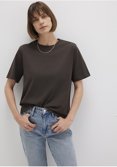 Mavi - Kahverengi Basic Tişört 1600965-90707 Kahverengi