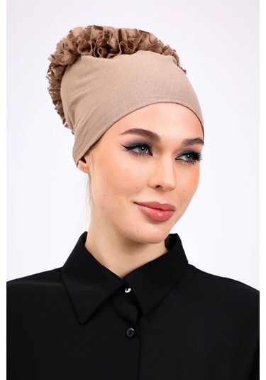 Kaymayan Fırfırlı Silikonlu Dikişsiz Bone - Kaymaz Kadın Tesettür Bağlamalı İç Bone-vizon Vizon