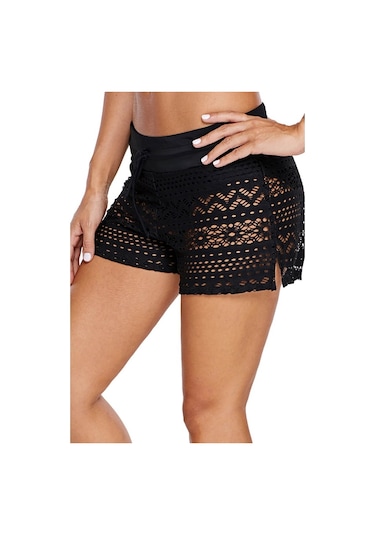 Angelsin Siyah Dantel Deniz Şortu Birleşik Bikini Alt (402449898)