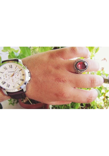 Zultanit Oval Taşlı Yanları Siyah Taşlı Gümüş Erkek Yüzük