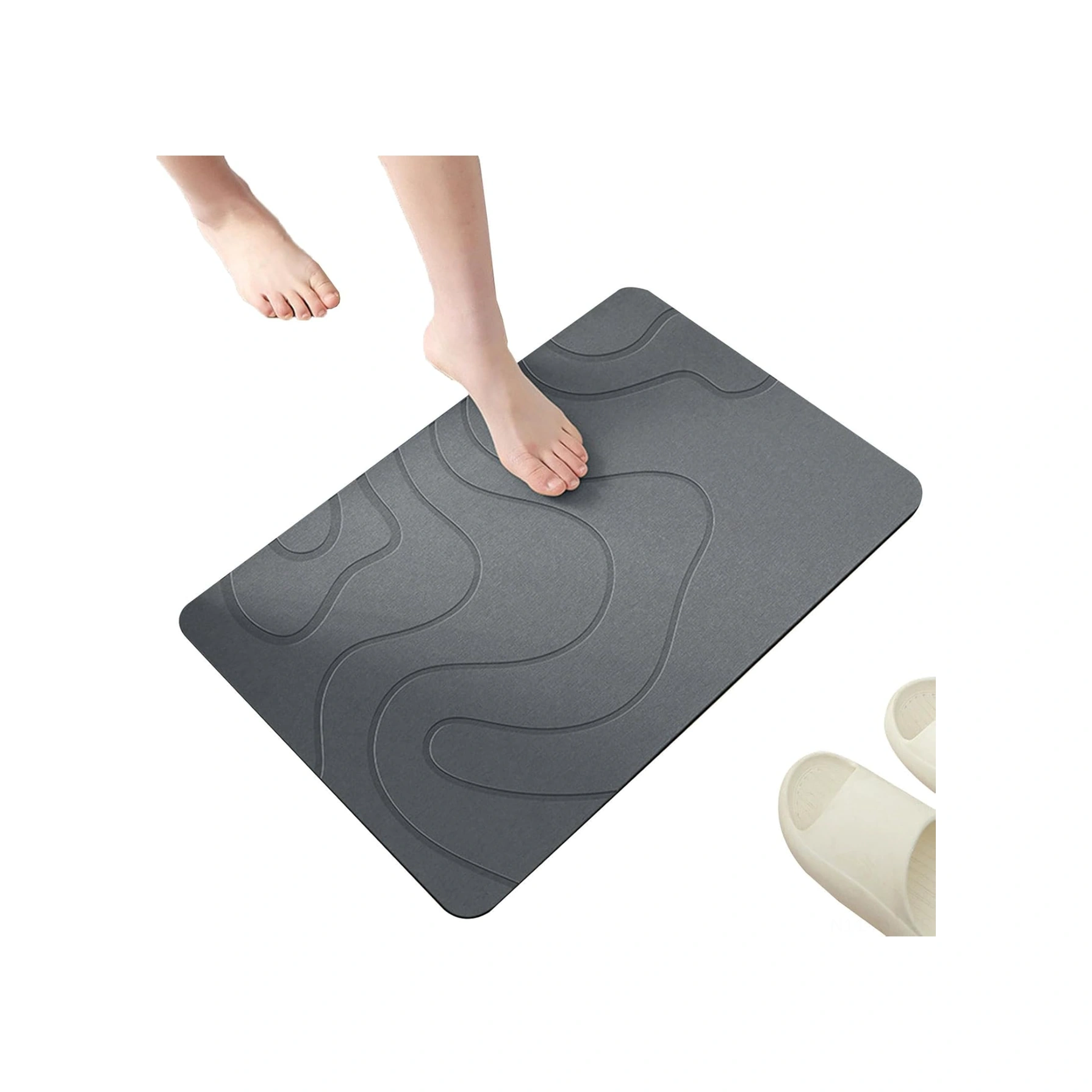 Yaleker Gri Diyatom Toprak Banyo Matı - Su Emici, Kaymazsız, Hızlı Kuruyan, Islaklıktan Koruyucu Banyo Ve Lavabo Altı Ped 40x60 Cm Gri