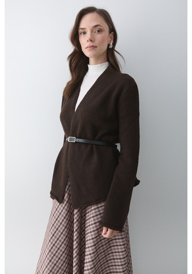 Koyu Kahve Kemerli Hırka - 241084 Koyu Kahverengi