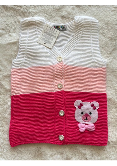 Ayı Armalı Örme Yelek Somon