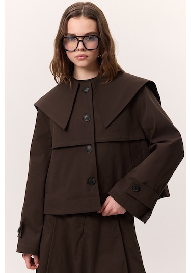 Geniş Yaka Gabardin Ceket Kahverengi Kahverengi