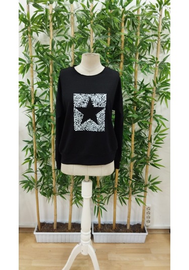 Kadın Uzun Kollu Bisiklet Yaka Desenli Viskon Iki Iplik Bluz Siyah