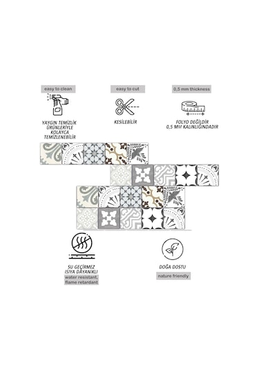 Tink Kendinden Yapışkanlı İngiliz Desenli Pvc Karo Kaplama 10x10 Cm 20'li Paket