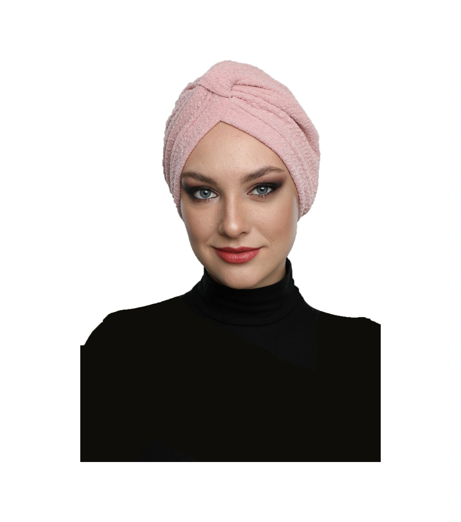 Brokar Bantlı Pudra Astarlı Hazır Türban Tesettür Bone Pudra