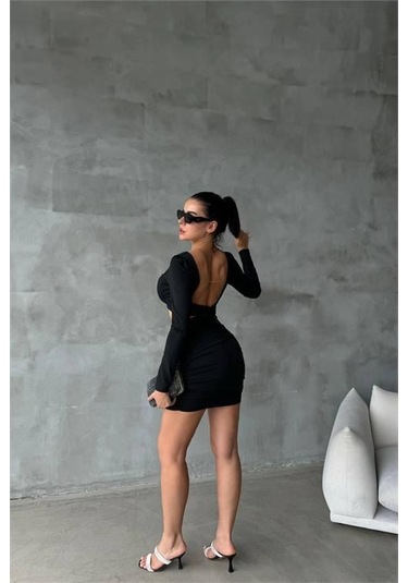 Kadın Sırt Ve Göğüs Dekolteli Mini Elbise Dpnbdf079 Siyah