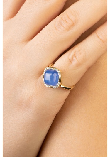 Safir Zarafeti 18 Ayar Sarı Altın Kaplama Gümüş Tasarım Yüzük Sarı